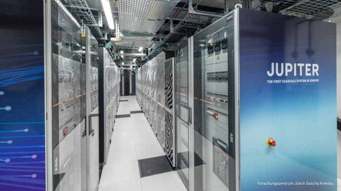 JUPITER supercomputer at Forschungszentrum Jülich, where the reported GPU quantum simulation ran. Photo: Forschungszentrum Jülich / Sascha Kreklau, supplied by NVIDIA.