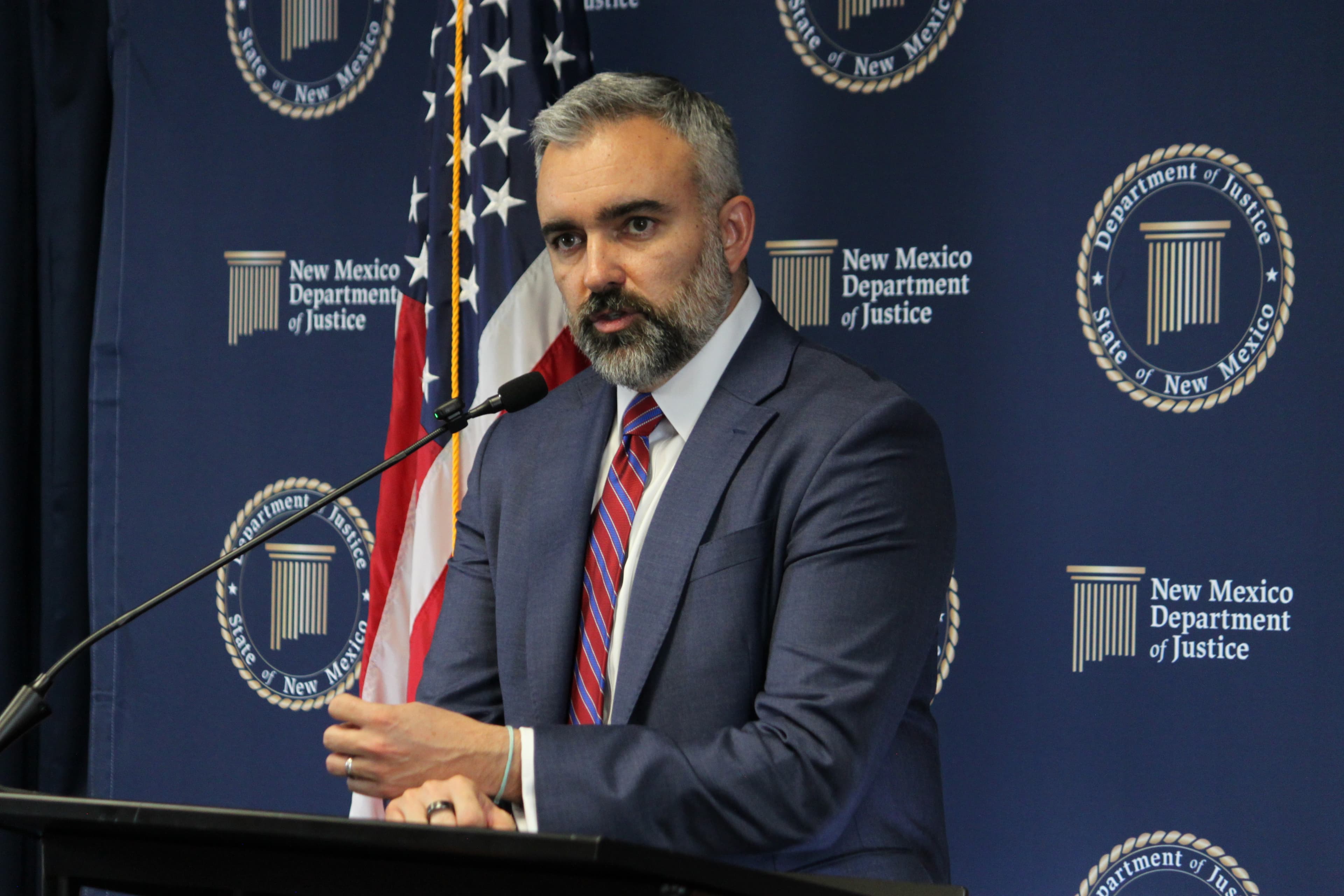 New Mexico Attorney General Raúl Torrez discusses the Facebook judgment in Albuquerque on October 21, 2026. AP Photo/Susan Montoya Bryan; the photograph from AP’s judgment coverage.