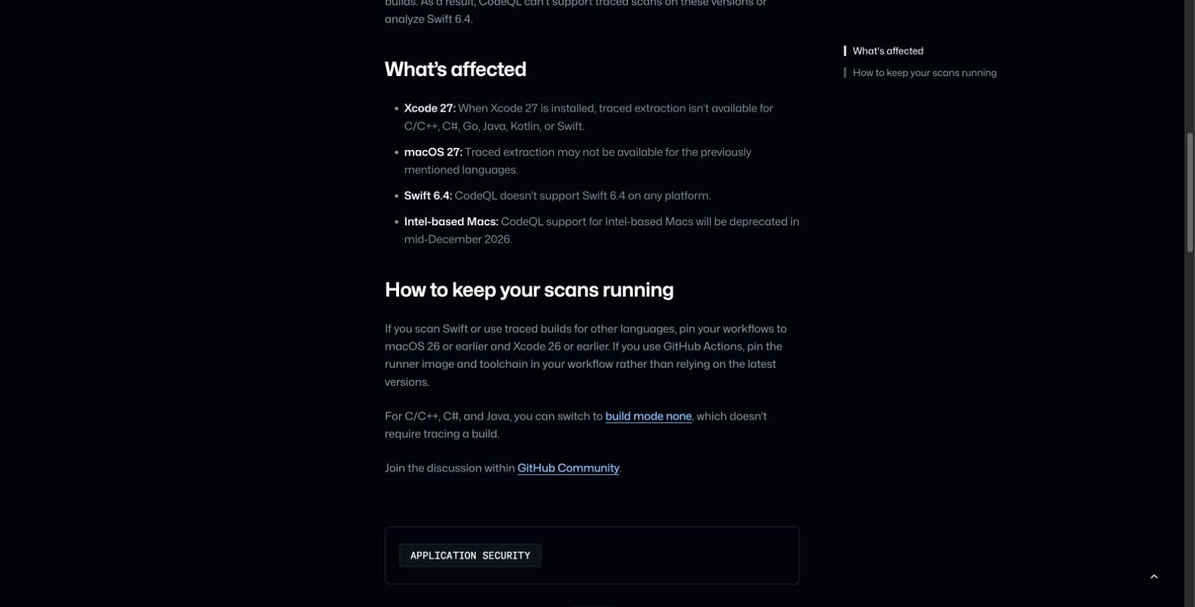 GitHub’s original compatibility warning lists affected Xcode, macOS and Swift versions and the older-toolchain workaround.