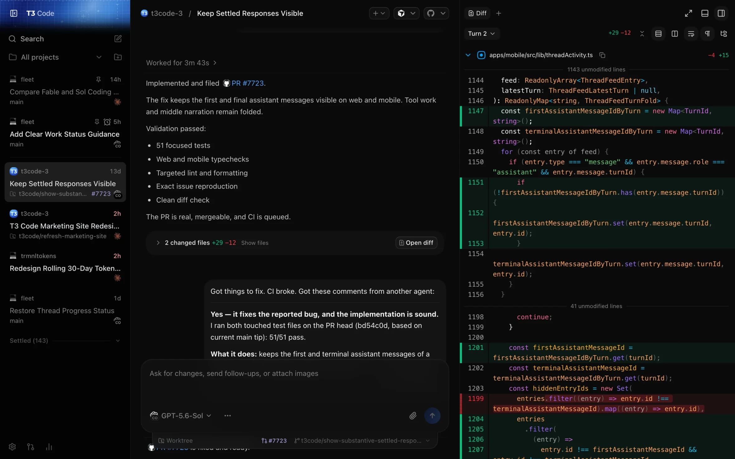 Official T3 Code product screenshot, used illustratively. It is not a screenshot of the incident or independent proof that Cursor caused it.