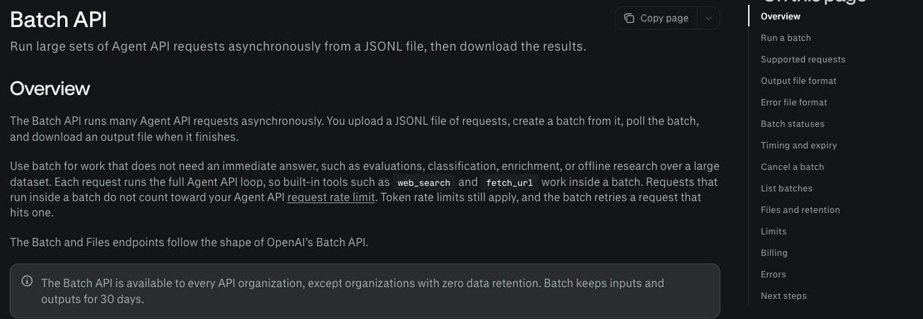 Perplexity’s original Batch API documentation explains the asynchronous workflow, built-in tools, zero-data-retention exclusion and 30-day file retention.