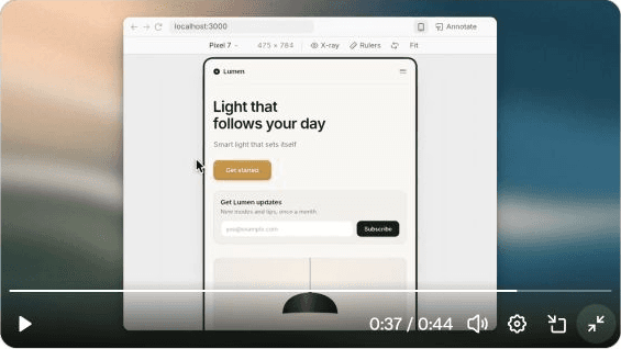 Frame from Cursor’s official Annotate demonstration showing its mobile viewport preview; product demonstration, not an independent test.