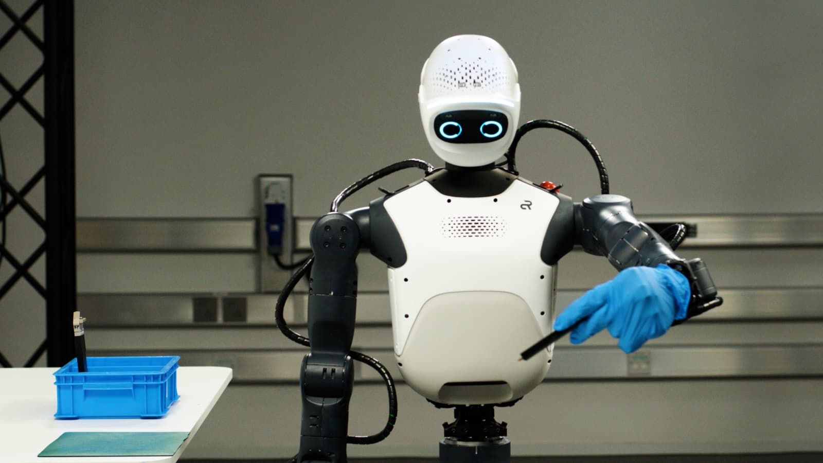 NVIDIA’s supplied Isaac platform photograph of a humanoid handling laboratory equipment; the image does not establish the capabilities of the planned Agile ONE SN.
