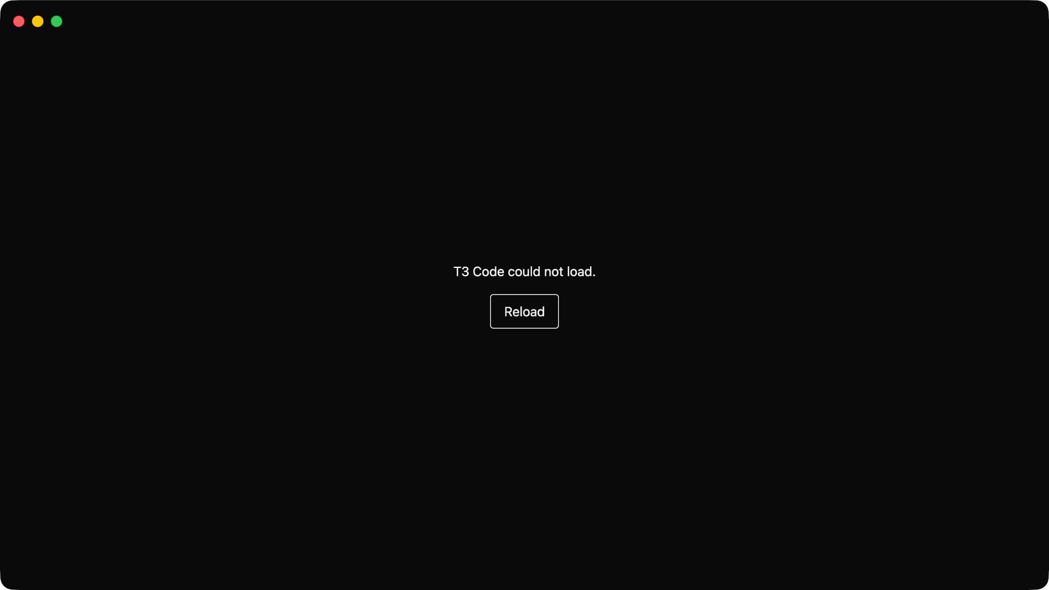 Theo Browne’s original screenshot shows T3 Code’s “could not load” error and Reload button from the broken nightly release. He later reported it fixed and said stable was unaffected.